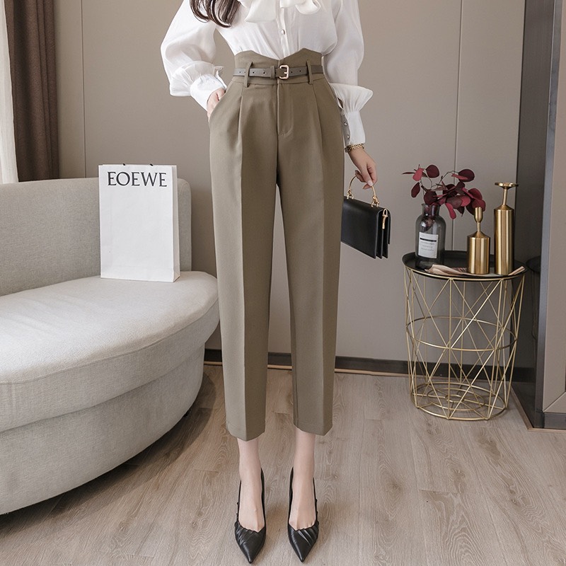 Quần Baggy Sẻ Cạp Lưng cao kèm đai