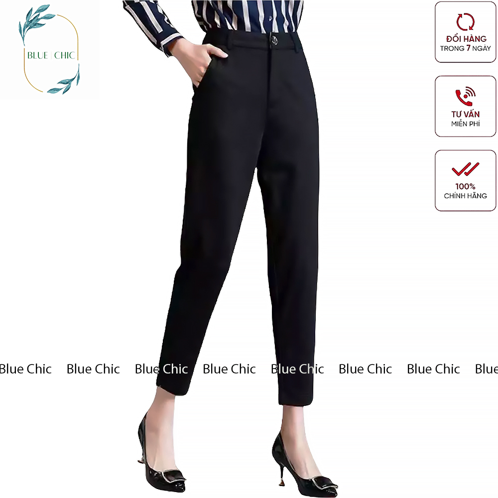 Trousers women Blue chic waist leggings high casual business wear đẹp black school form standard corrugated designs