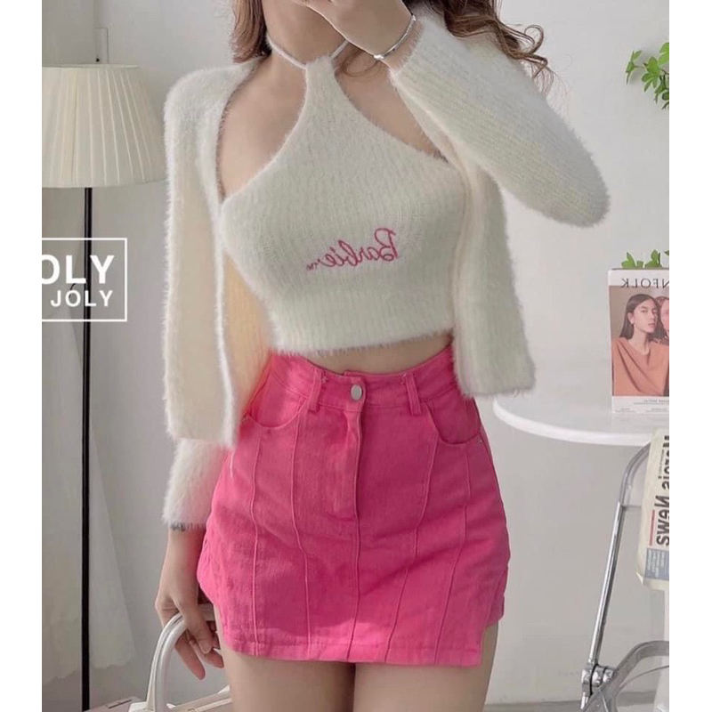 set len lông thêu barbie : gồm choàng  & yếm