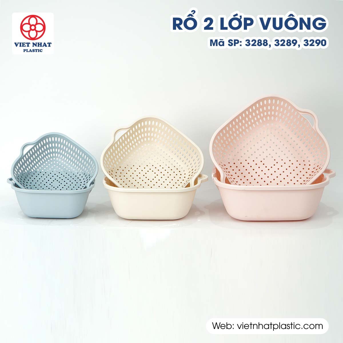 Bộ chậu rổ 2 lớp Việt Nhật mẫu vuông