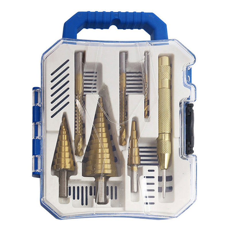 ZUOGUAN Pagoda drill center punch 7-piece set serrated drill locator spiral groove stepped drill head set boxed