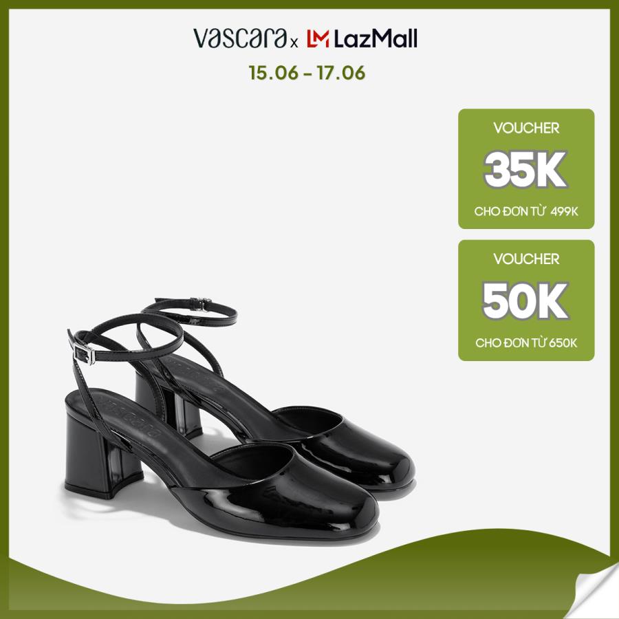 Vascara Giày Bít Mũi Tròn Block Heel Phối Ankle Strap - BMN 0657