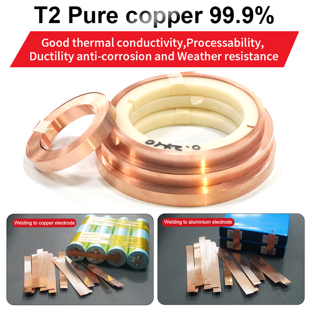 5M Pure Copper Strip 0.15 / 0.2 mm High Purity T2 Cu Strap For Li-ion  Battery Pack Connection Copper Strips Welding Connector