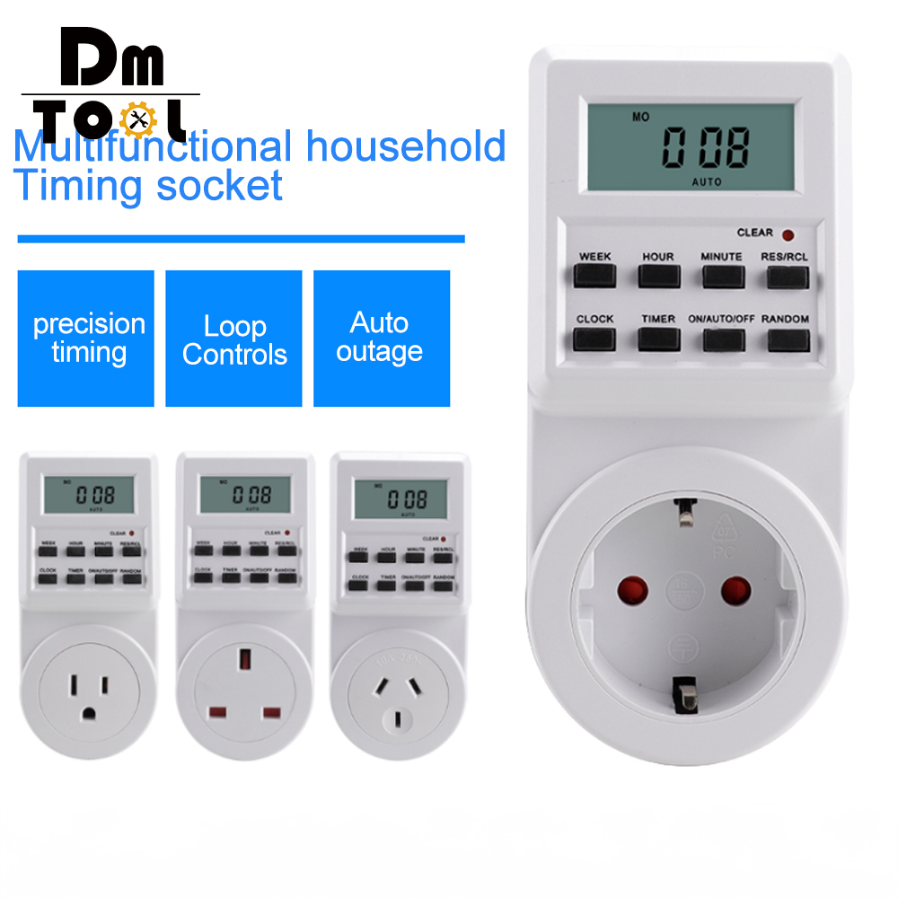 DM 220-240V lập trình ổ cắm đồng hồ bấm giờ điện tử đồng hồ hẹn giờ bếp chuyển nguồn cắm điện sạc trên xe nhắc nhở điện tự động tắt