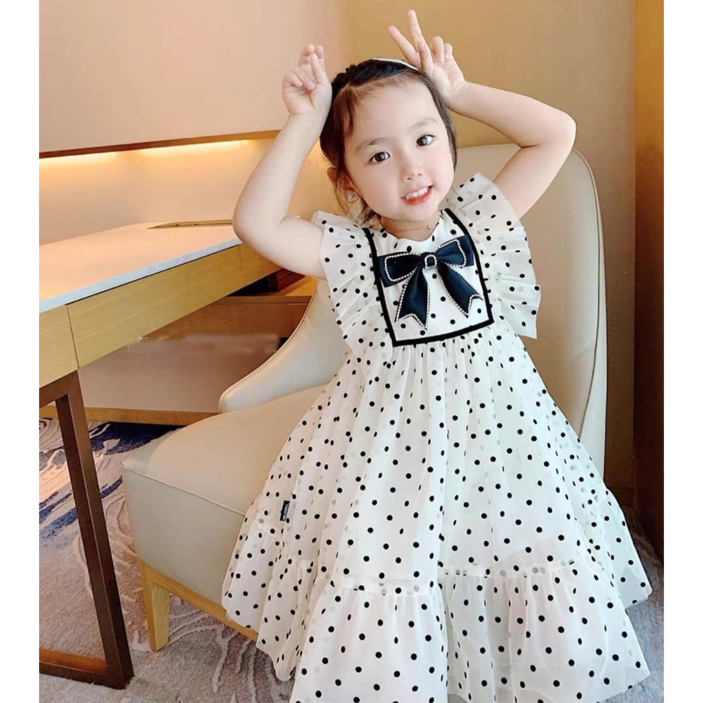 Váy chấm bi cánh tiên bé gái mặc mịn mát 10-18kg