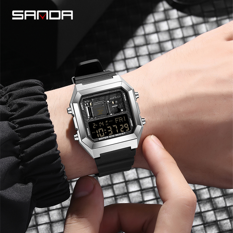 SANDA Youth Personality Electronic Components Cool Sports Waterproof Digital LED Men's Watch Gift Tiktok Same Style SD6216-3.