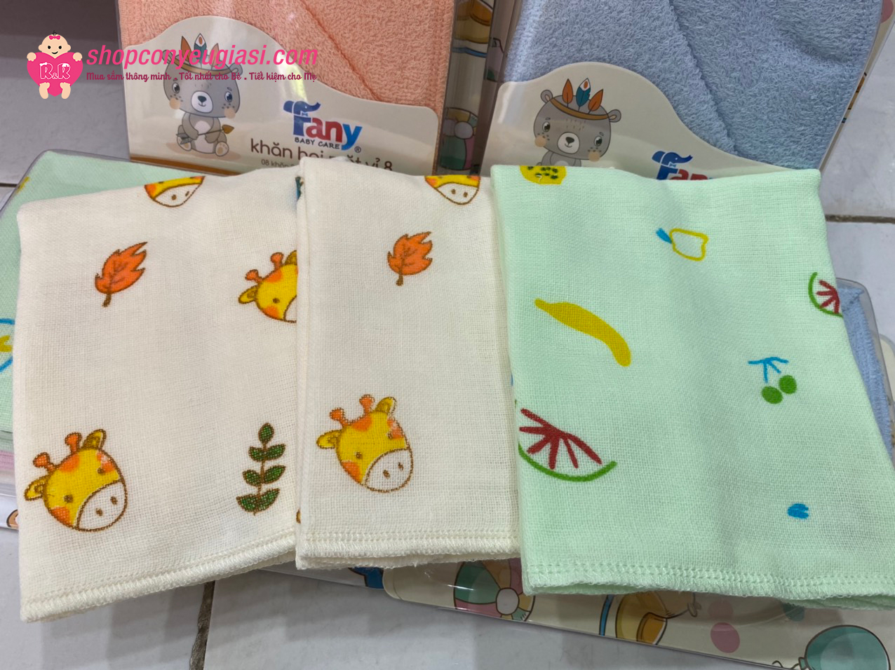 Vỉ 6 khăn sữa 2 mặt Fany in