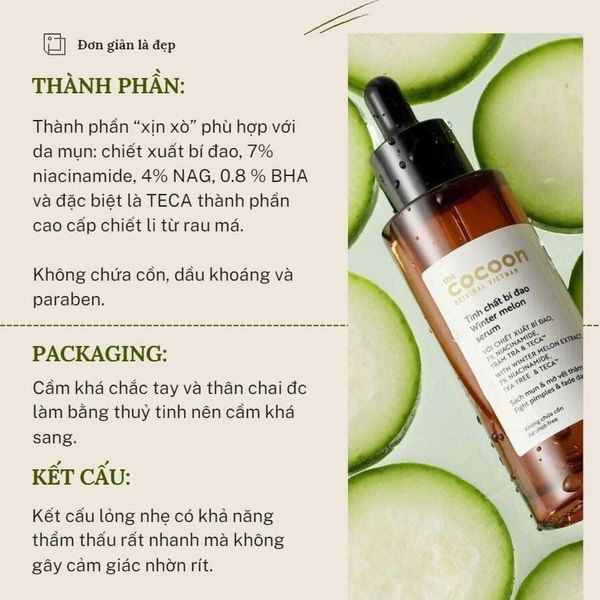 [Chiết-Gốc] Serum bí đao Cocoon dành cho da dầu mụn