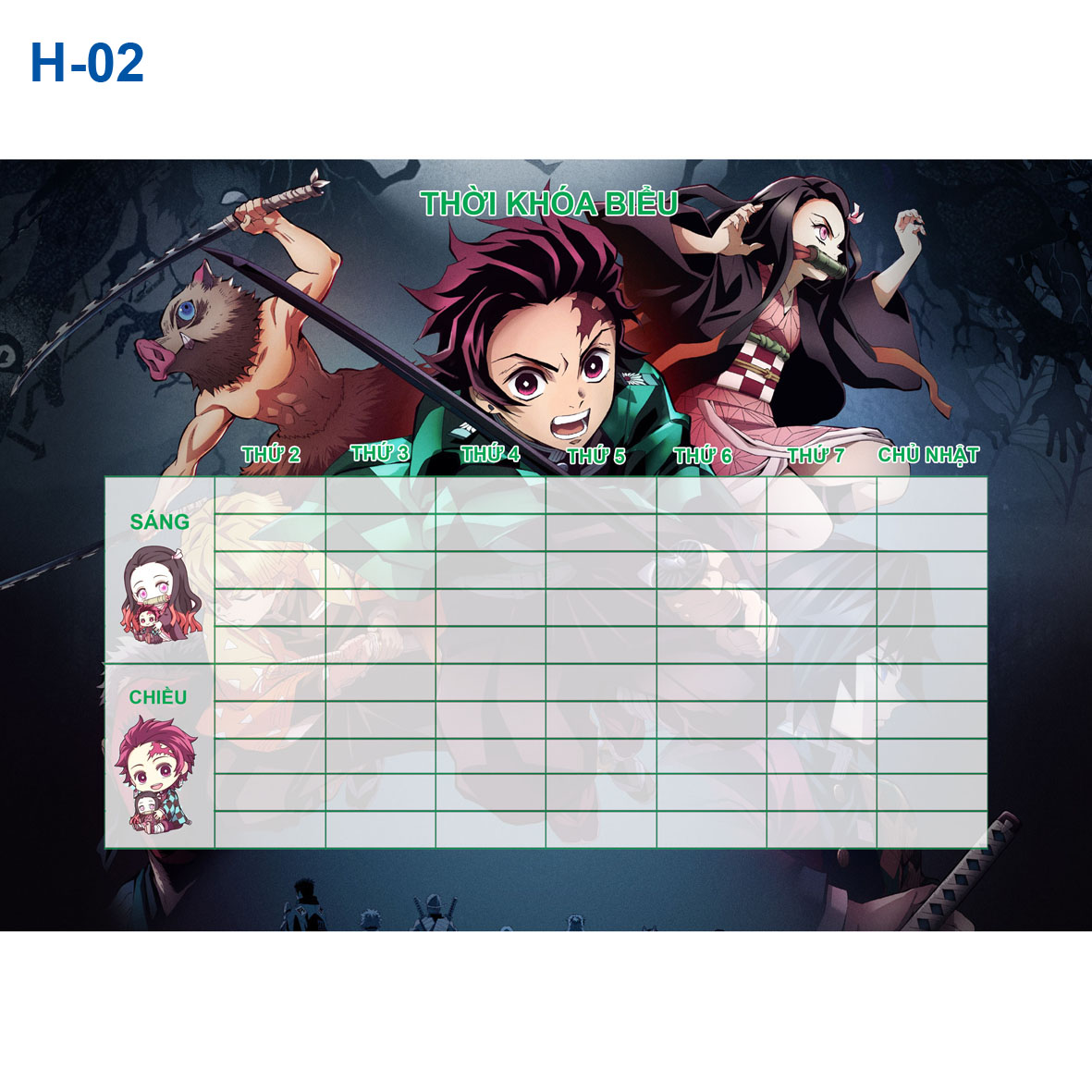 Thời Khóa biểu anime Kimetsu No Yaiba ( Nhiều mẫu khác nhau- combo 3 tờ thời khóa biểu -22k)