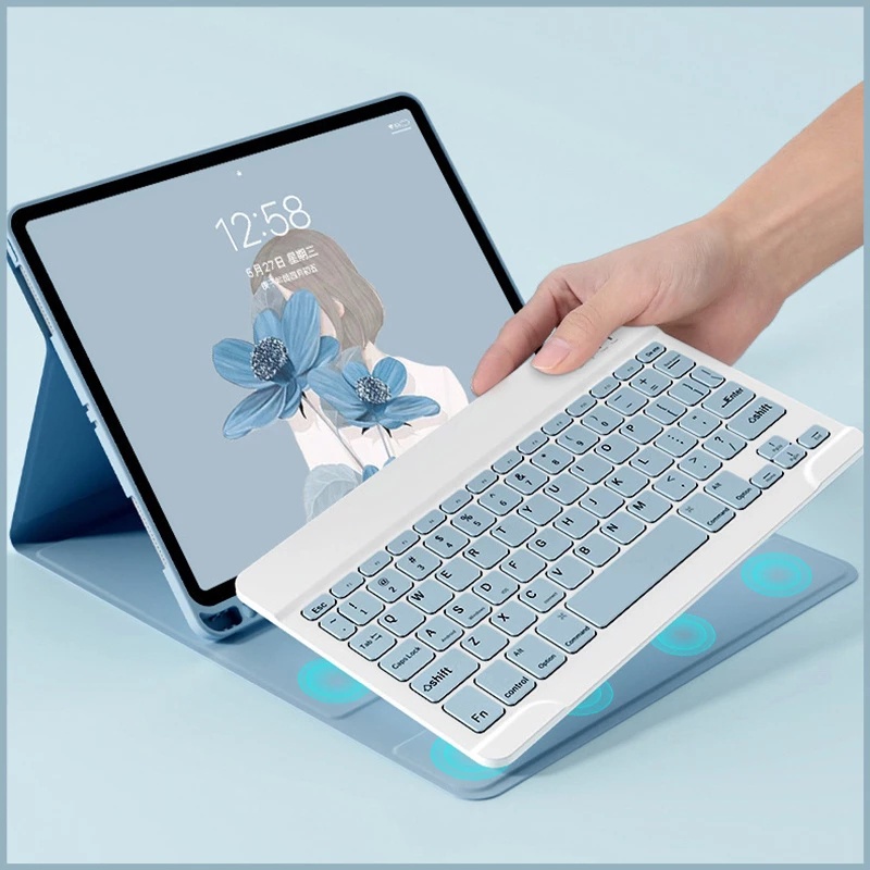 Không dây bàn phím Bluetooth trường hợp đối với Samsung Galaxy Tab S8 cộng với S7 cộng với S8 S7 FE Tab A8 10.5 "A7 Lite S6 10.4inch S8 S7 11 đứng lật vỏ mềm vỏ bìa với khe cắm bút chì