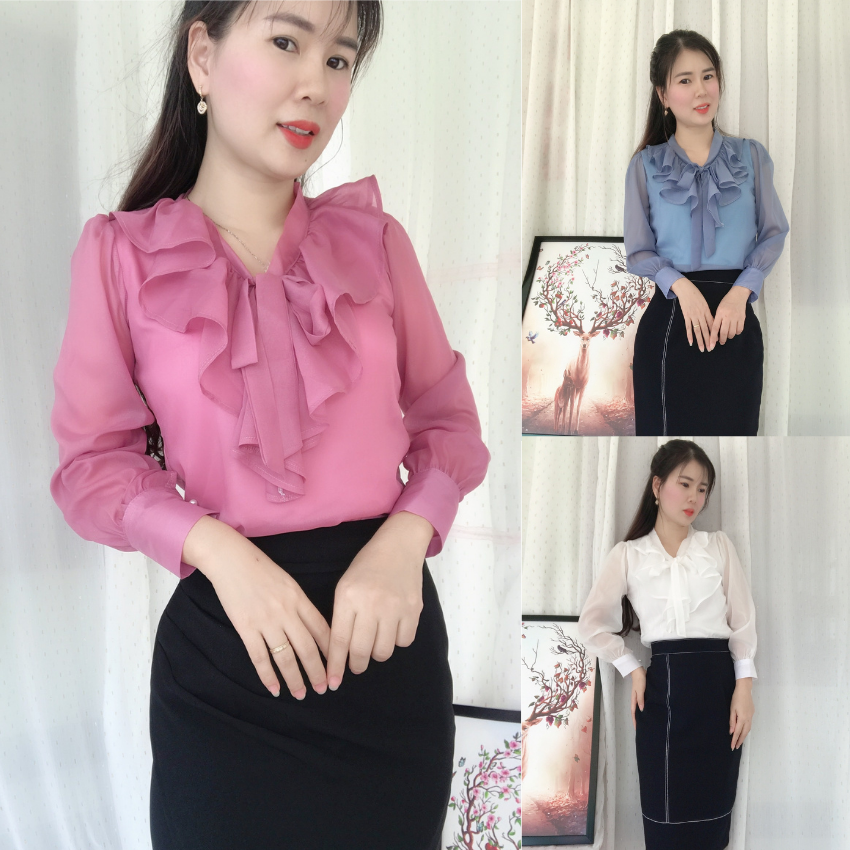 AT1- ÁO KIỂU NỮ CÔNG SỞ BÈO CỘT NƠ