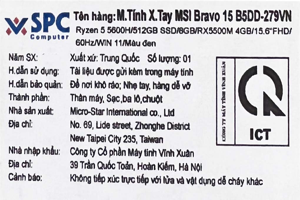 [Trả góp 0%] MSI Bravo 15 B5DD R5 5600H/8GB/512GB/4GB RX5500M/15.6