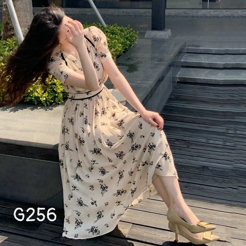[HCM]Đầm xoè nữ voan lụa cổ tim dạo phố g256