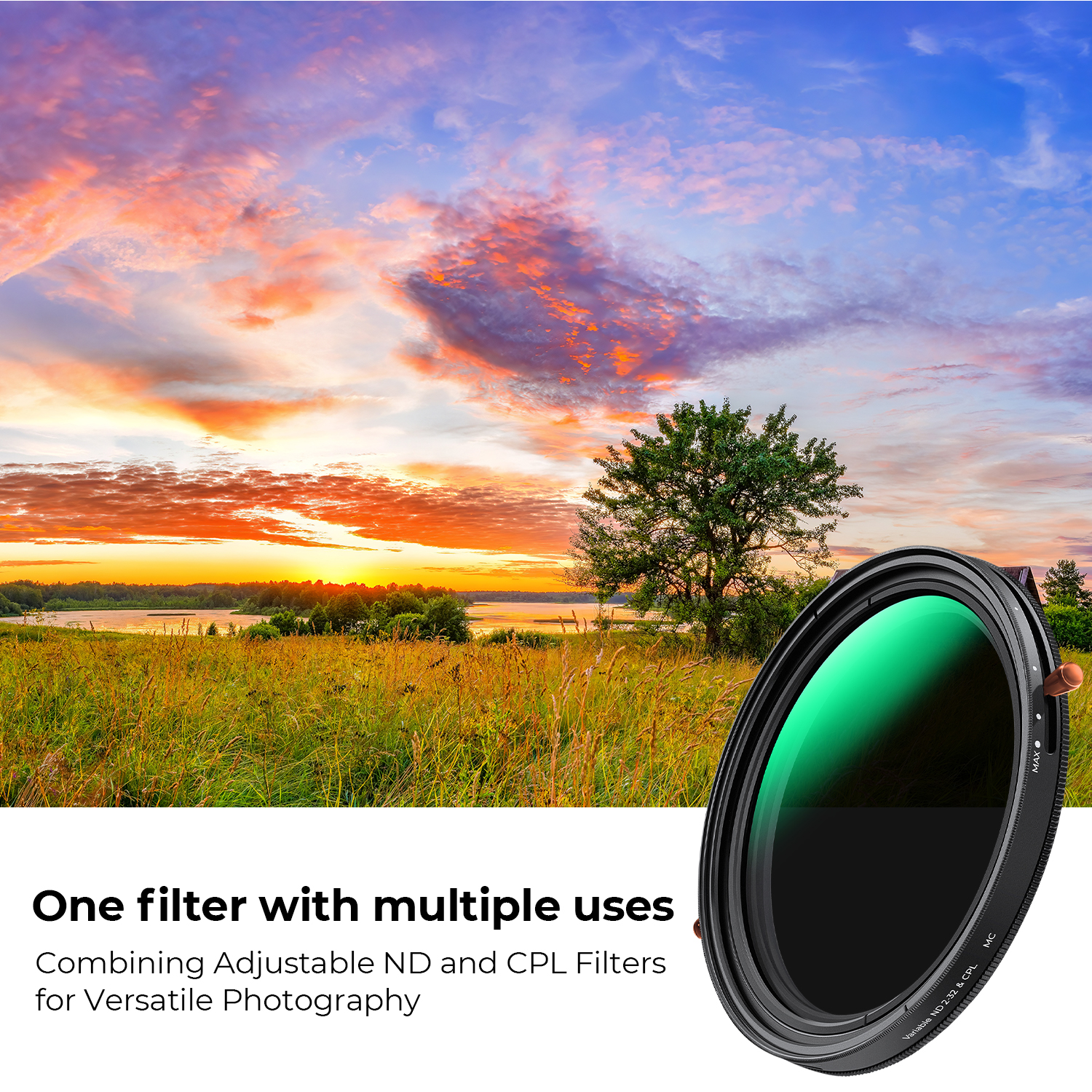 K&F Concept 49mm-82mm ND & CPL 2 in 1 Lens Filter, ND2-ND32 (1-5 Stop) Variable Neutral Density and Polarizer for Camera Lens Nano-D Series