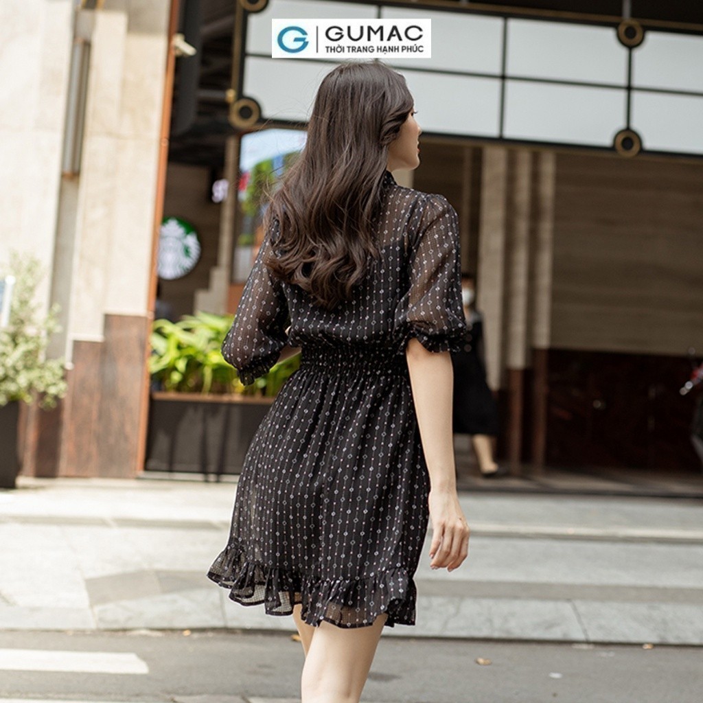 [15 - 17.6 |Voucher 8-15%] Đầm nữ bèo smocking eo thắt nơ cổ GUMAC DD05069