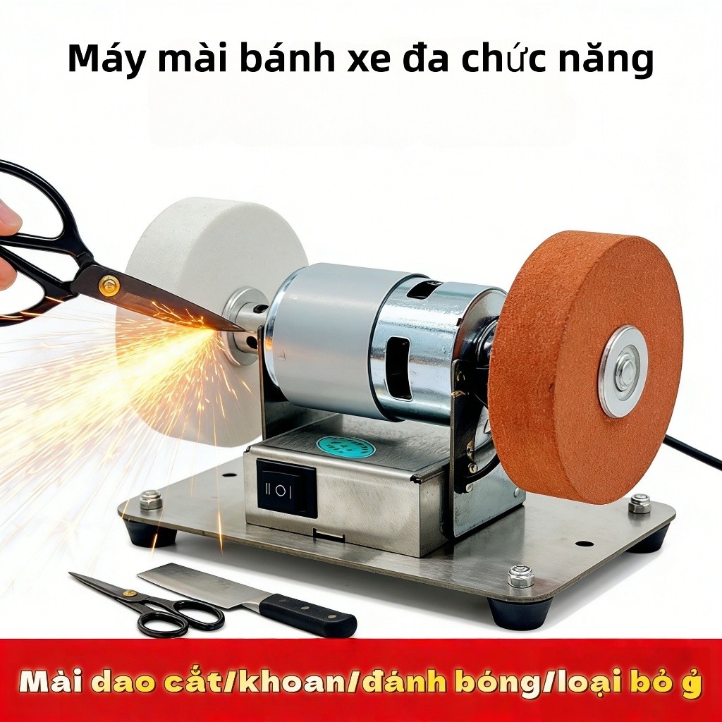Máy mài mini 775, 2 đá, 7 tốc độ, đa năng cho dao kéo, sử dụng điện 220V.