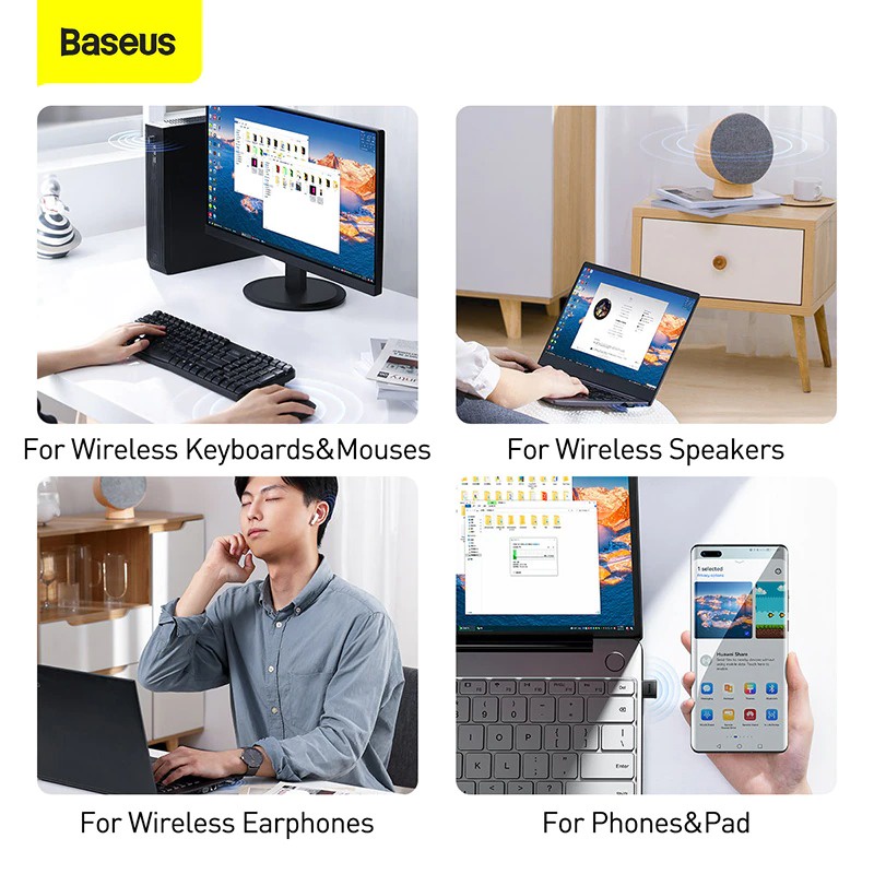 USB Bluetooth tốc độ cao Baseus BA04 Bluetooth Receiver (Bluetooth CSR 5.0 , 20m, Wireless Audio Transmission Adapter for Laptop/ Smartphone/ Tablet)