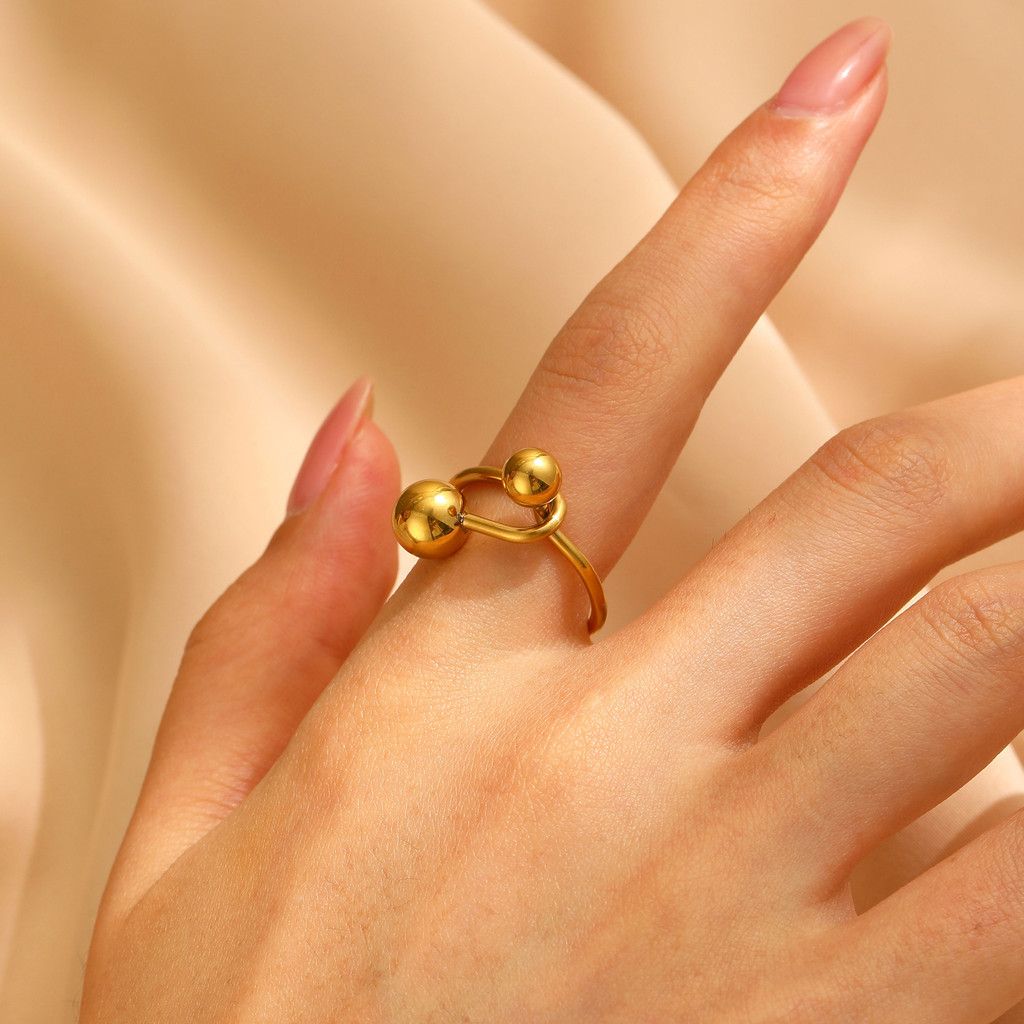 Personal Ring Stainless Steel 18K Gold Spherical Ball Round Open Ring Adjust for Women Girl Accessories No Fade Trendy Fashion Jewelry. 