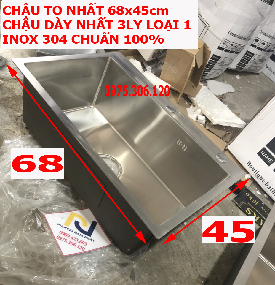 Chậu rửa chén bát inox 304 n18 6845 a1 na.grand và xả chậu và rổ đa năng và xả chậu thoát nước mặt dày 3ly hàng bao xài