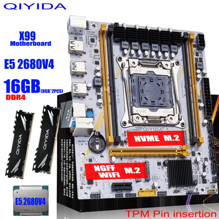 1 Motherboard+CPU+RAM QIYIDA X99 Motherboard LGA2011-3 Set Kit Xeon E5 2680 V4 CPU Processor 16GB=2*8Gb DDR4 RAM Memory NVME M.2 M-ATX SATA3.0 X99 K9S