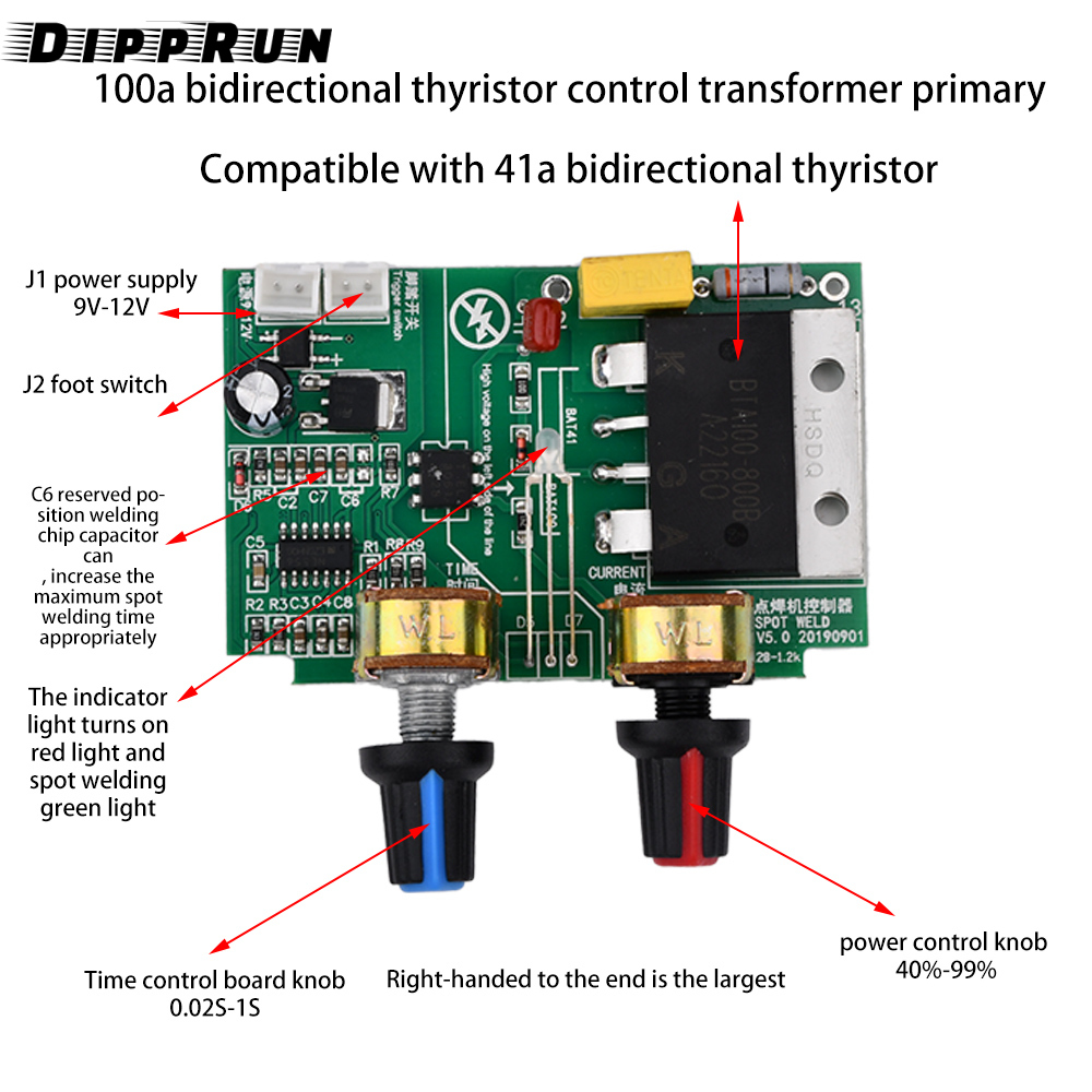 Dipprun Máy hàn điểm Bảng điều khiển tại chỗ Máy hàn pin lithium Bảng điều khiển bộ bảng mạch tự làm 18650/26650 Pin