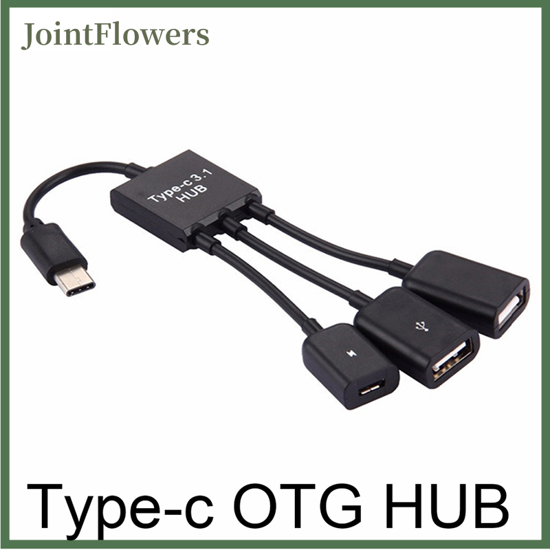 Jointflowers 3 in1 3 port usb-c type-c 3.1 male to usb 2.0 otg hub adapter cable converter