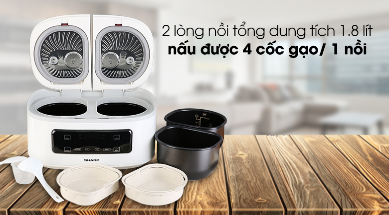 Nồi cơm 2 ngăn đa năng Sharp 1.8 lít KN-TC50VN-WH (Mẫu trưng bày mới 99% không thùng)