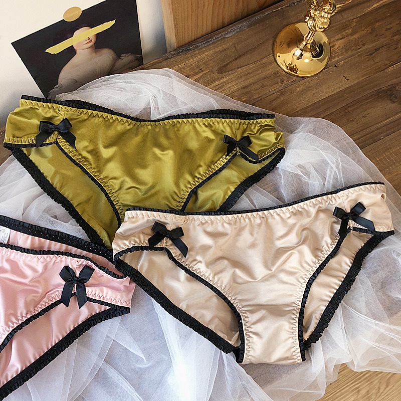 Quần lót nữ cao cấp quần lót lụa sexy lụa Pink Play đính nơ