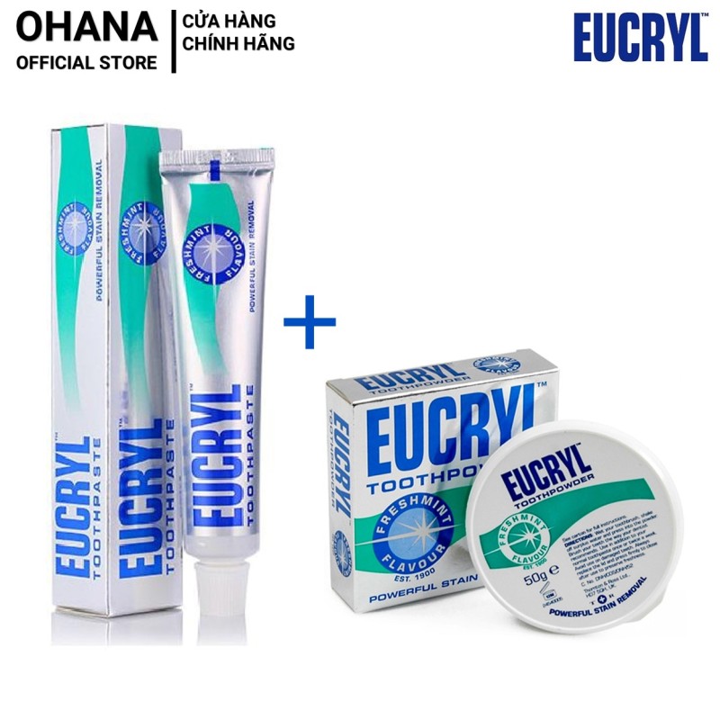 Kem đánh răng Eucryl bột đánh trắng răng bạc hà thơm mát Eucryl Toothpaste Freshmint 62g