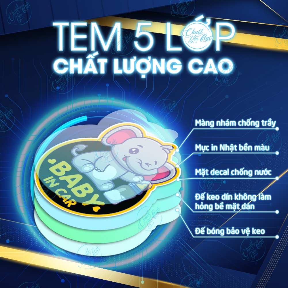 Combo 2 miếng dán Baby In Car hình con voi dễ thương