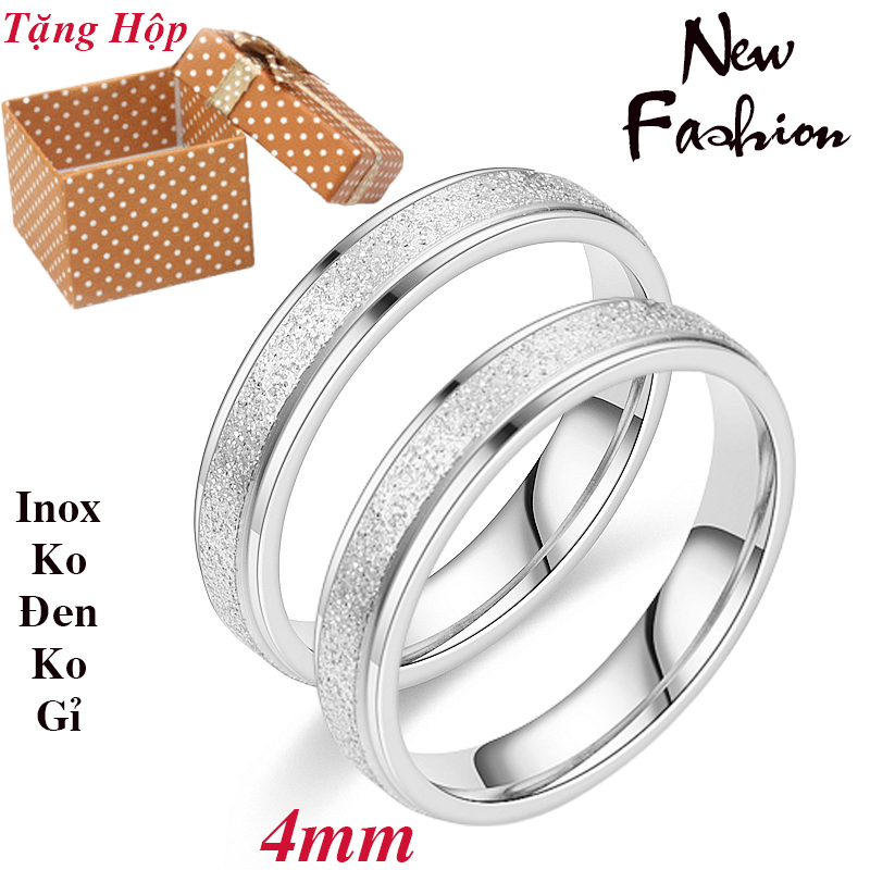 Nhẫn cặp đôi inox phun cát màu trắng siêu đẹp, tặng hộp đựng xinh xắn, quà tặng ý nghĩa cho người yêu (02 chiếc)