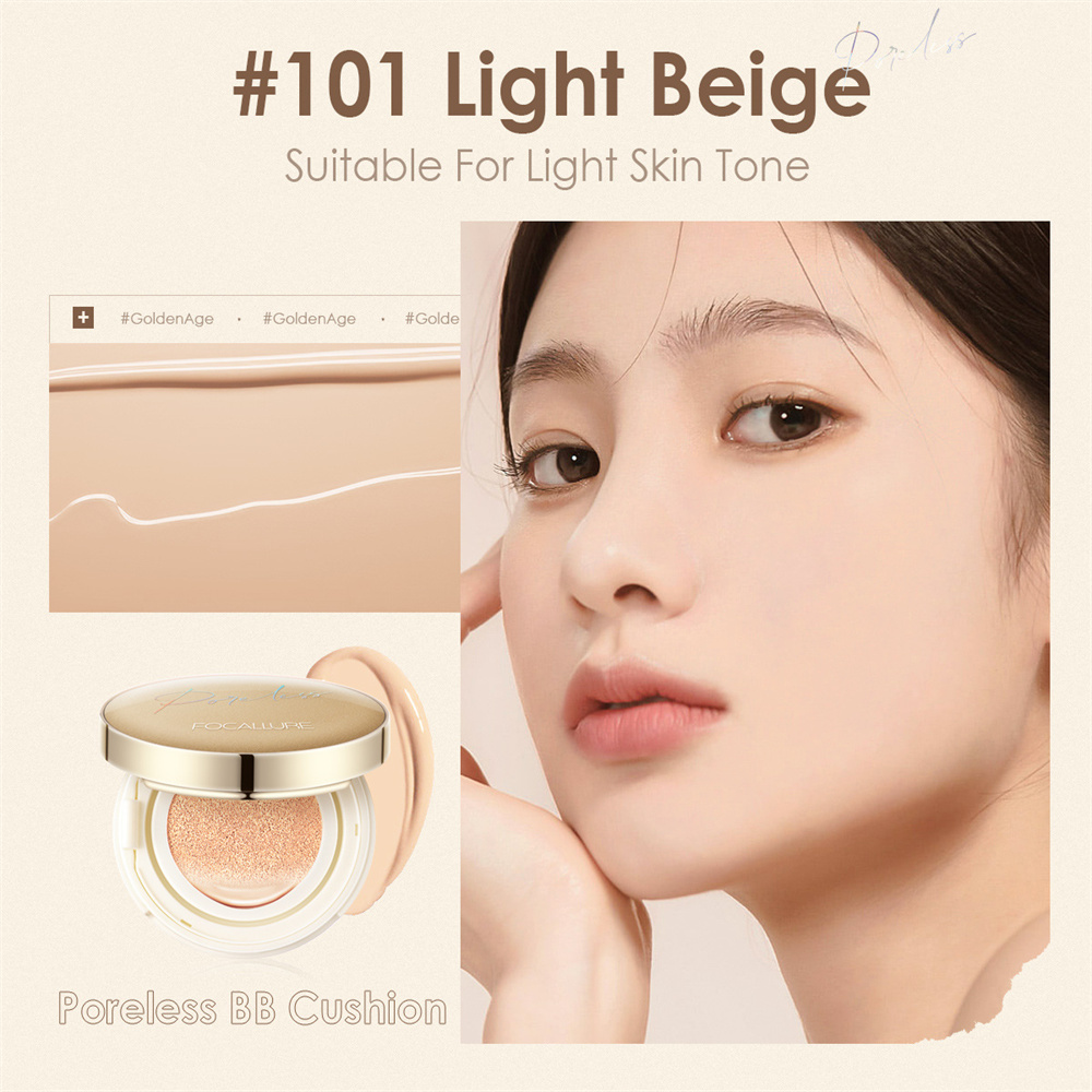 Erya Shop Focallure #GoldenAge Poreless BB Cushion---Medium To Full Coverage Waterproof Long-Lasting Matte Effect Soft Smooth Lightweight Non-Stick Non-Cakey Easy To Use