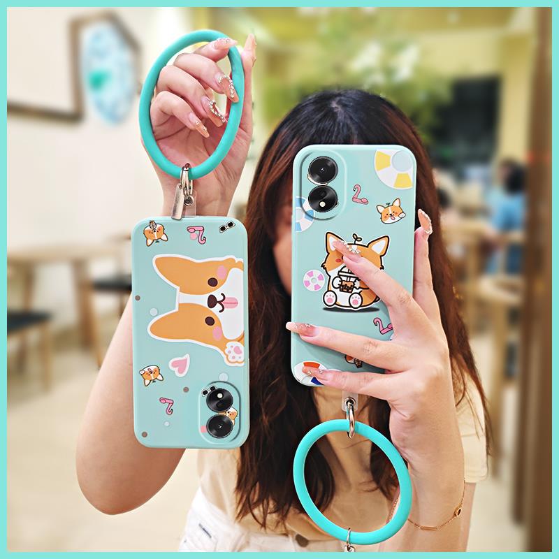 Liquid silicone shell ring Phone Case For OPPO A38 4G phone case Cartoon Back Cover Solid color wristband Lens package. 
