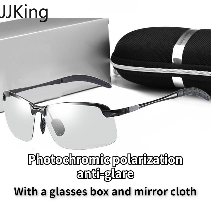 JJKing】(with mirror box) photochromic half-frame rectangular sunglasses for  men polarized anti-glare high quality driving night vision glasses shades  for men day and night use