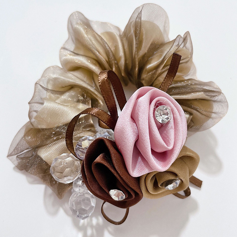 Bdti Women's Hair Rope Rose Flower Hair Scrunchie Hair Band Mesh Ponytail Holder Elegant Head Jewelry