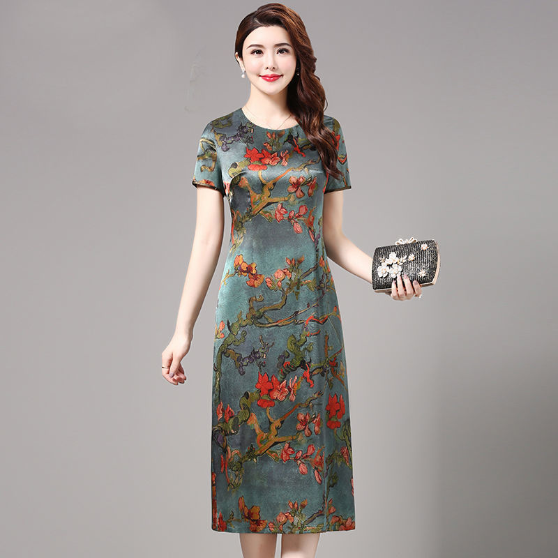 IEF New style short-sleeved dress, slim and elegant mid-length dress