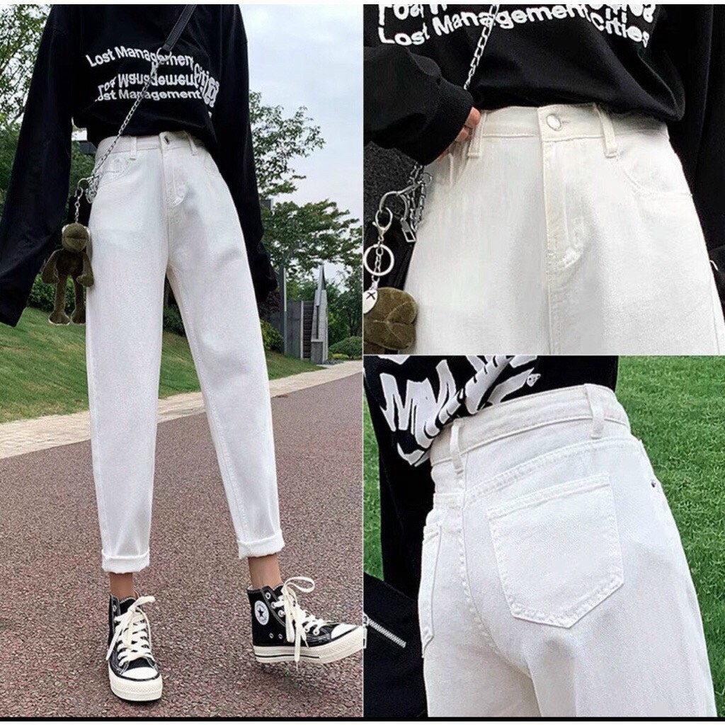 [HCM] Quần baggy kaki nữ màu trắng trơn basic