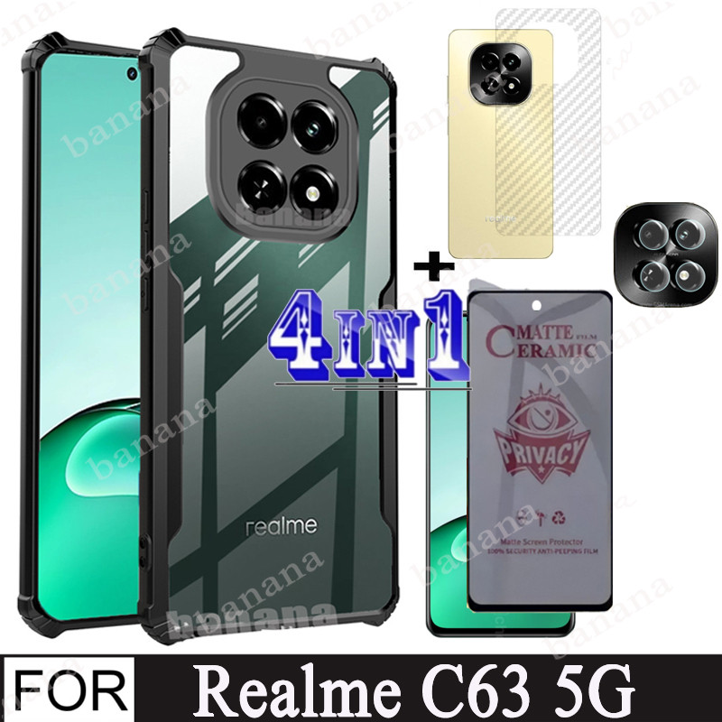 4 in 1 Realme C63 5G Shockproof Phone Case for Realme C63 C65 C61 C55 C51 C53 Camera Lens Glass Screen Protector + Privacy Ceramic membrane film.