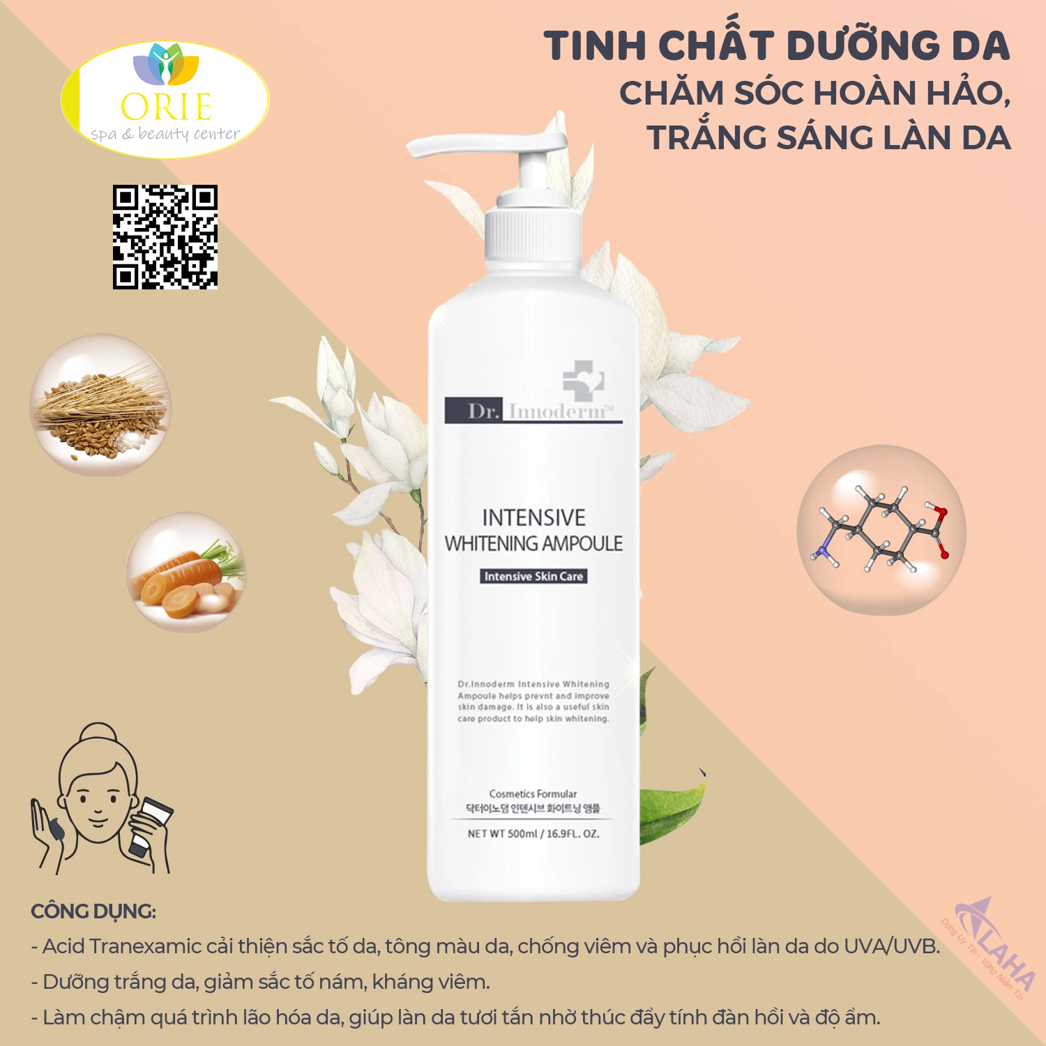 TINH CHẤT DƯỠNG TRẮNG DA INTENSIVE WHITENING AMPOULE (Dr. Innoderm - 500ml)