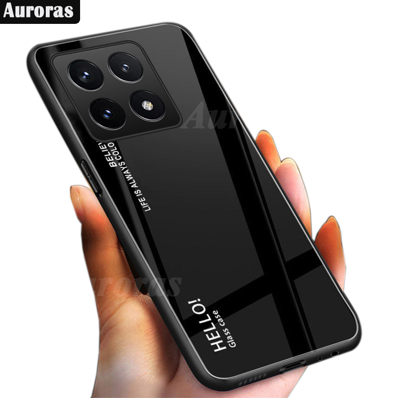 For MI Xiaomi 14T Phone Case Gradient 9H Tempered Glass Protector Colorful Soft Edge for Xiaomi 14T Pro Cover Casing HP.