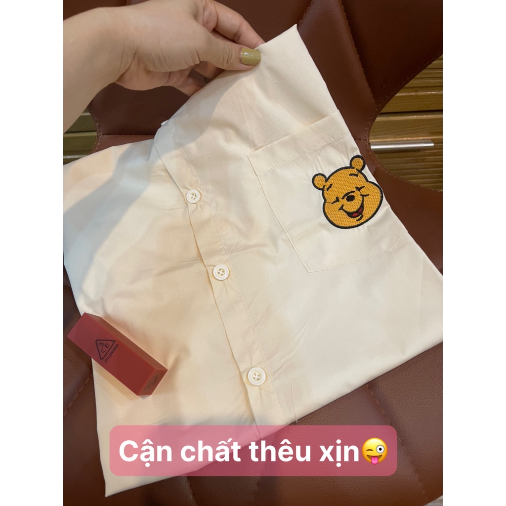 Áo sơ mi Bigsize thêu ngực gấu con (60-90kg) HT20