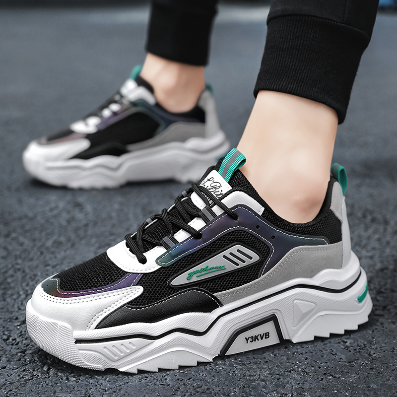 Giày thể thao nam sneakers điểm nối đế cao su non tăng chiều cao phong cách trẻ trung giữ nhiệt êm mềm chống trơn phối màu hot trend 2023 K 1 trắng đen