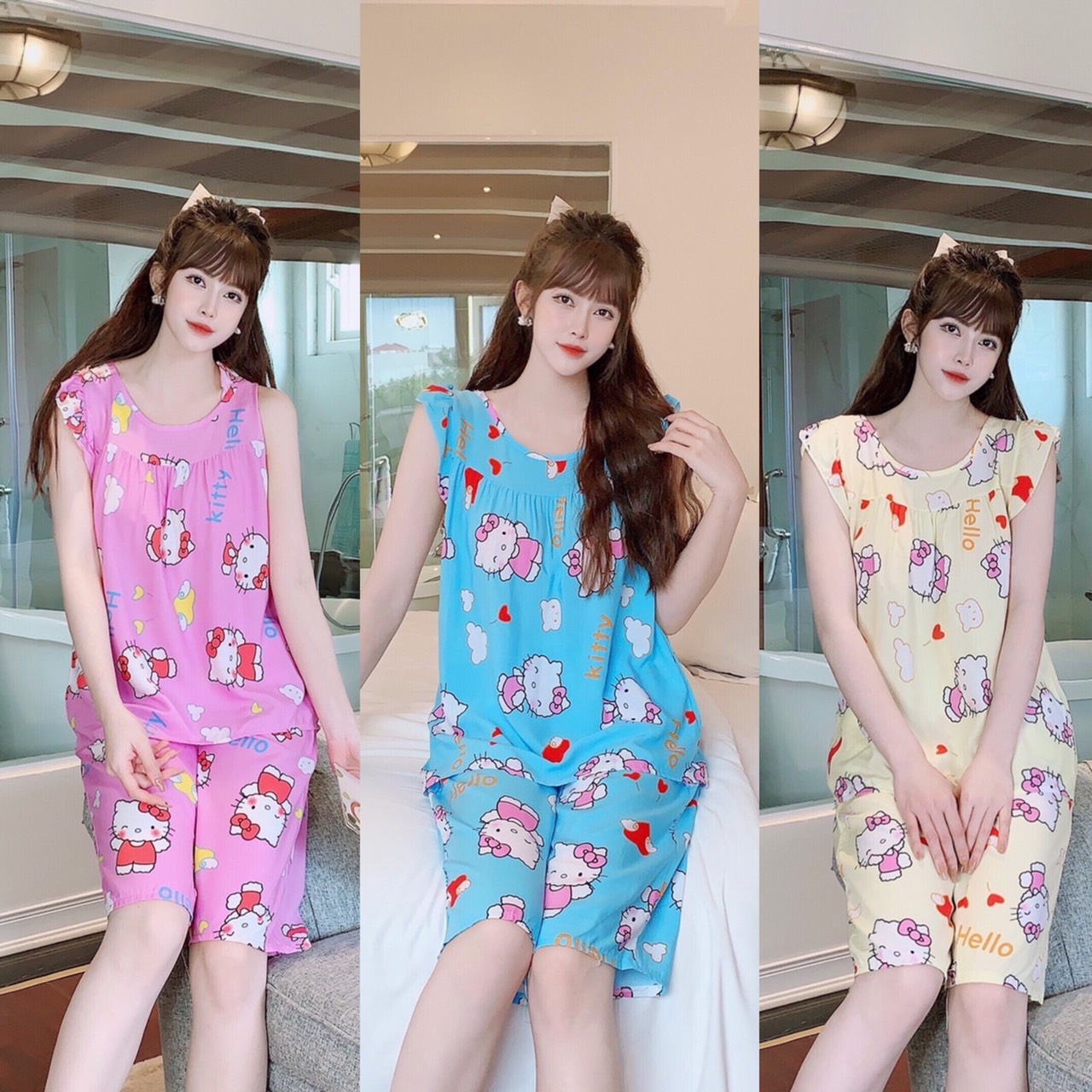 [3 size 46-70KG] Đồ bộ TÔN CON MÈO DỄ THƯƠNG thời trang