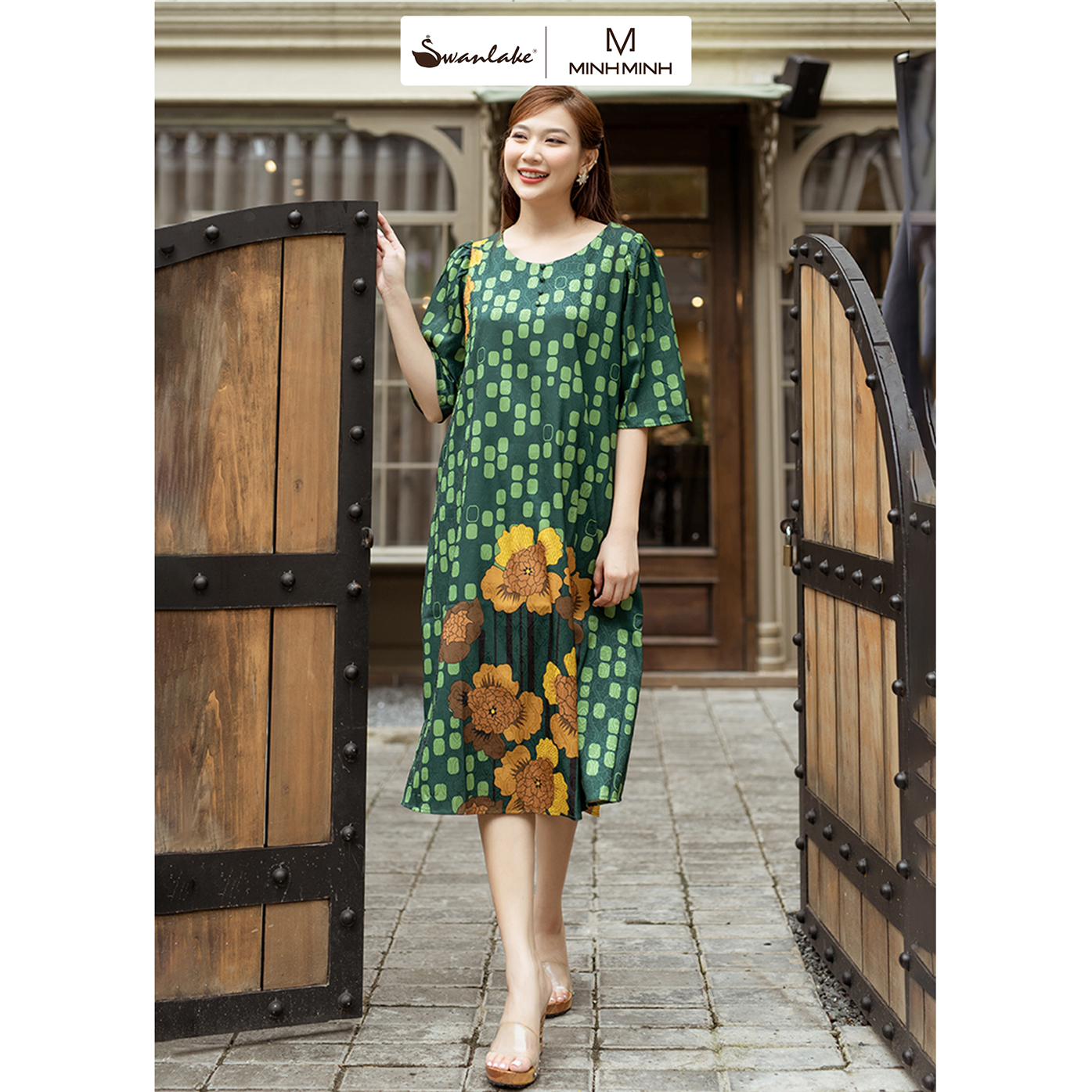 Swanlake | đầm trung niên phom a lụa gấm sang trọng, cao cấp, đi tiệc - d09773lw07