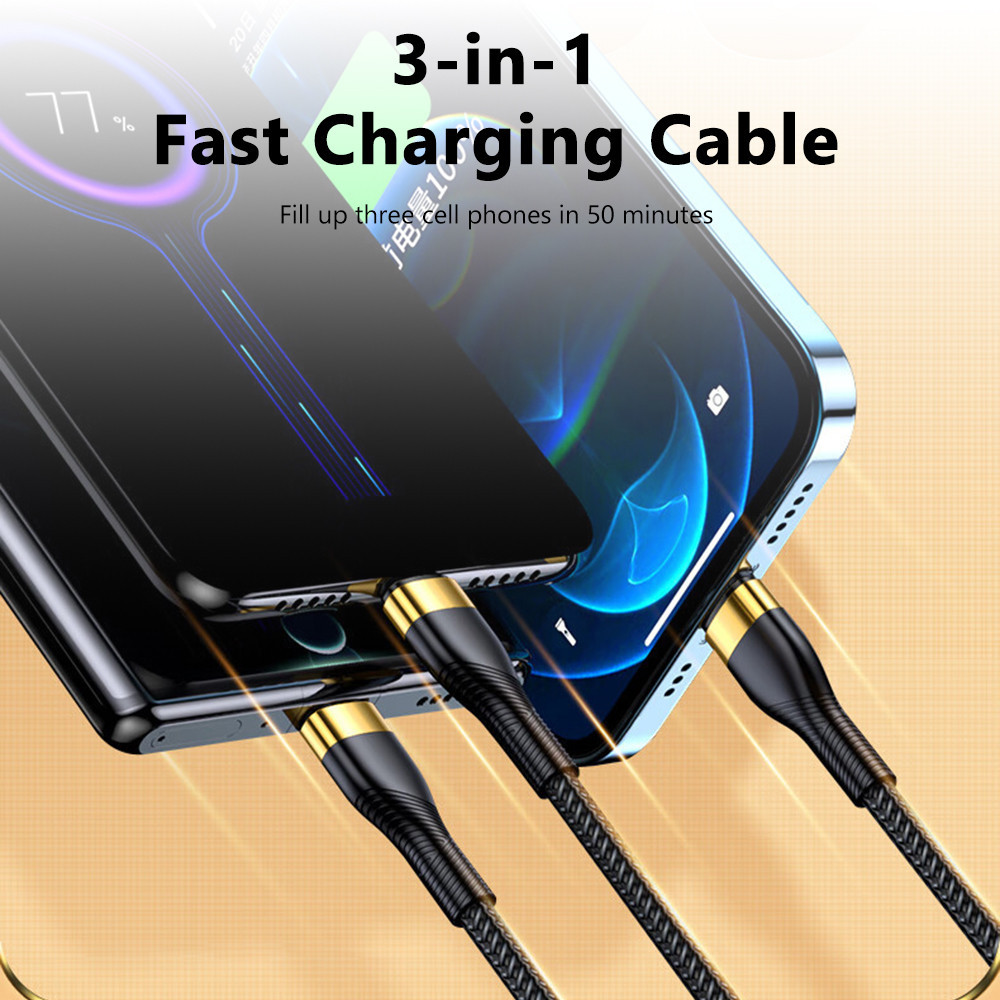 【COD】6A 100W USB Charge Cable 3-in-1 Micro USB Type C Fast Charging Cable Wire