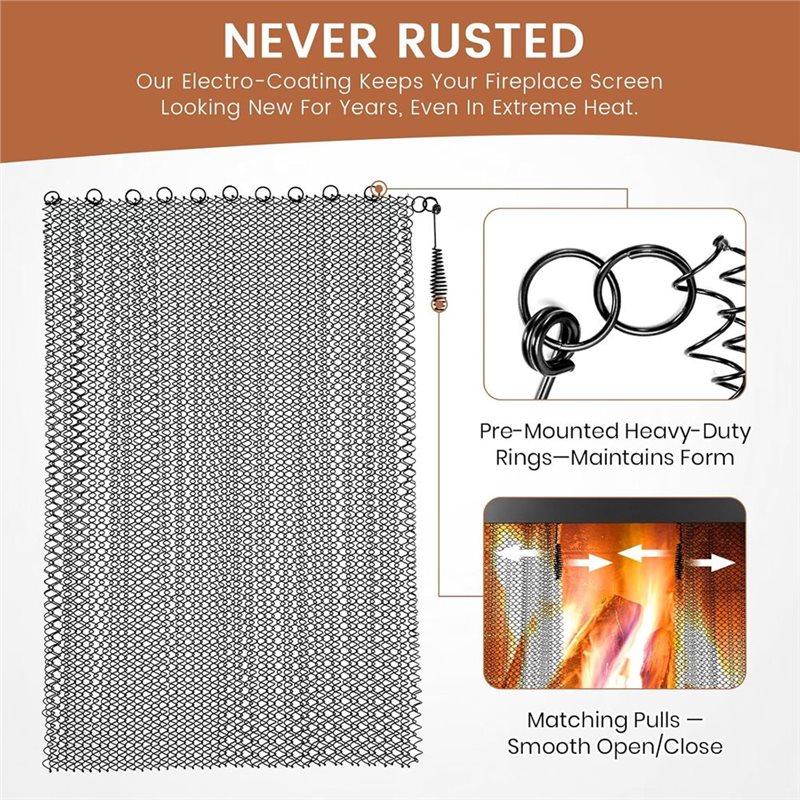 Metal Replacement Hanging Curtain for Fireplace- for Fire Stove Spark Guard, Hearth Screen Mesh 20x19In Countertop Cuntain.