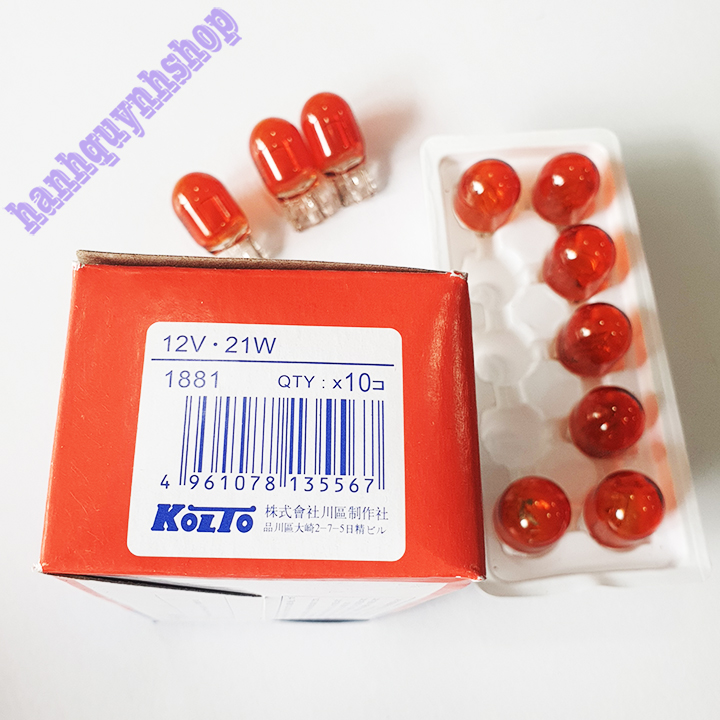Hộp 10 bóng đèn xi nhan ô tô t20 1 tóc chân cắm 12v 21w màu vàng cam