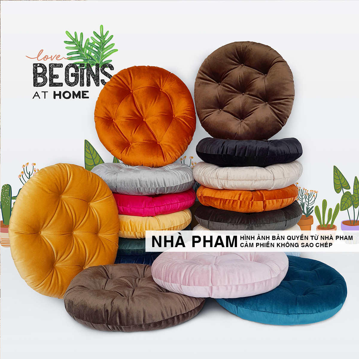 Đệm Tròn Ngồi Bệt Vải NHUNG (No1-20) (40,45,50cm)