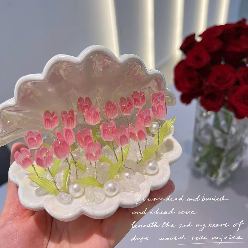 Handmade DIY Shell Tulip Night Light Creative gift bedside table mood light glowing ornaments