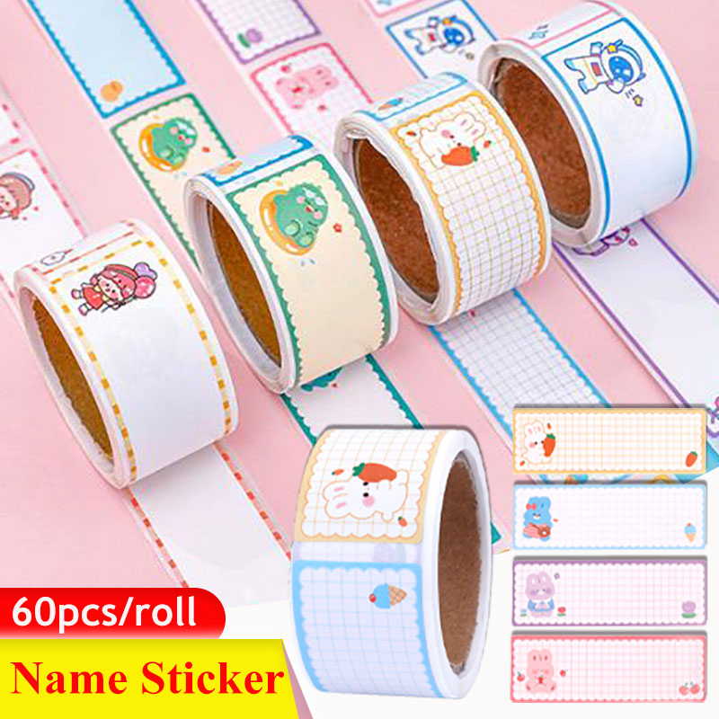 60 cái/cuộn phim hoạt hình nhãn trắng nhãn dán DIY tự dính viết tay tên nhãn cho sinh viên nhãn dán ghi chú